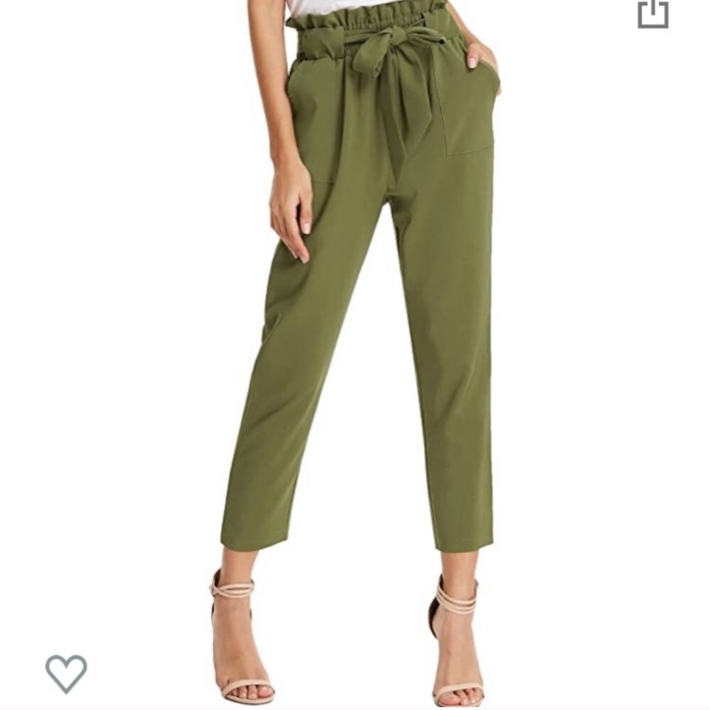 Grace Karin Paper bag waist pants olive green med